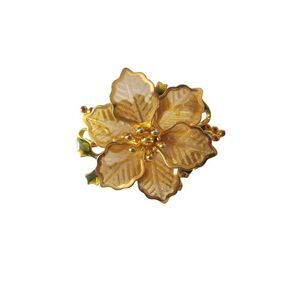 KC Women's Flower Brooch Pin Gold Tone Enamel Designer Signed Fashion Jewelry